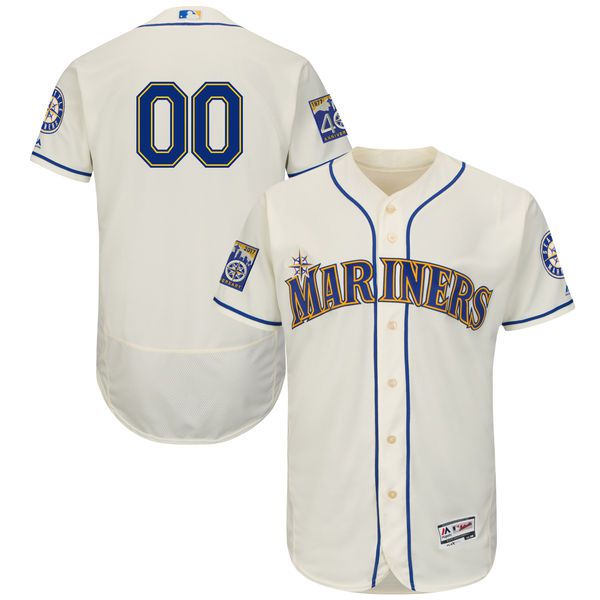 Men Seattle Mariners Majestic Alternate Cream 2017 Authentic Flex Base Custom MLB Jersey with Commemorative Patch->customized mlb jersey->Custom Jersey